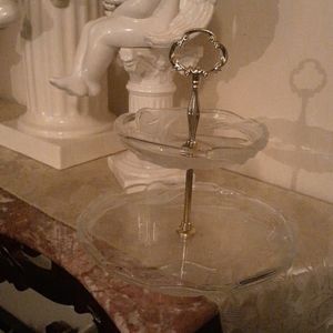 2 Tier Crystal & Gold Serving Tray.